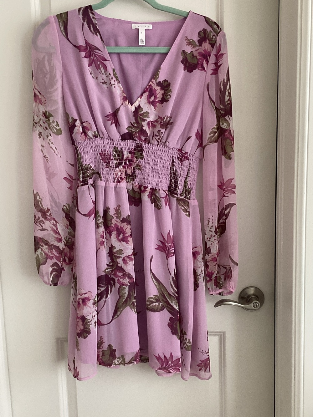 Leith Lilac Floral V-Neck Smocked Waist Mini Dress